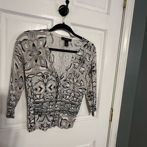 White House Black Market Black and White Floral cardigan sweater